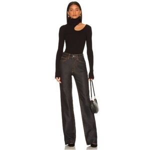 WeWoreWhat Straight High Rise Dad Jean in Dani Blue & Black Size 24 Raw Hem